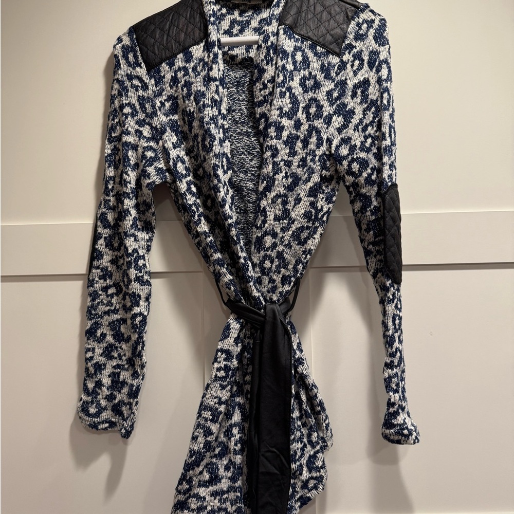 Leopard Print Cardigan with Black Accents